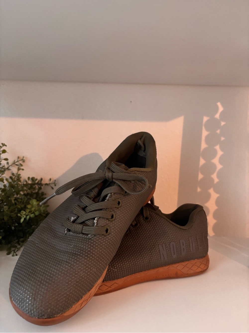 NOBULL Womens Trainer in Olive Green with Gum Sole